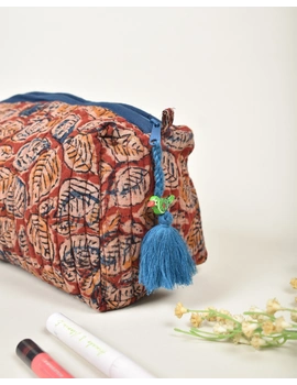 Red quilted travel pouch in Kalamkari cotton : VKP02ED-2-sm