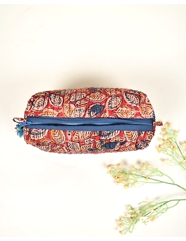 Red quilted travel pouch in Kalamkari cotton : VKP02ED-3-sm