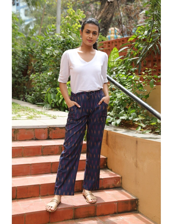 Blue Ikat cotton pants with two pockets: EP04A-EP04A-L