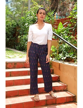 Blue Ikat cotton pants with two pockets: EP04A-M-1-sm