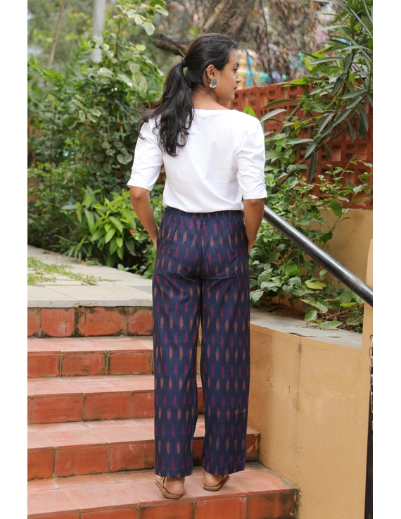 Blue Ikat cotton pants with two pockets: EP04A-M-4