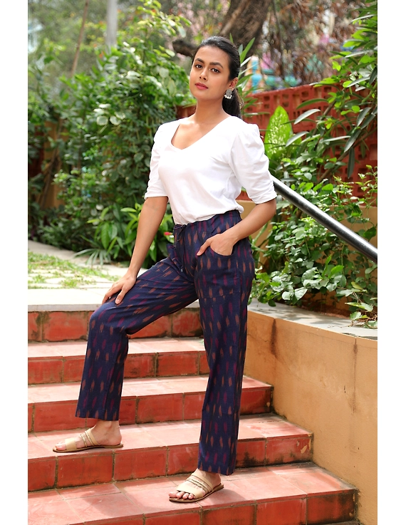 Blue Ikat cotton pants with two pockets: EP04A-XXL-2