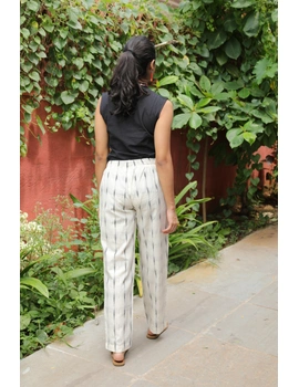 White Ikat cotton pants wiith two pockets: EP04B-L-2-sm