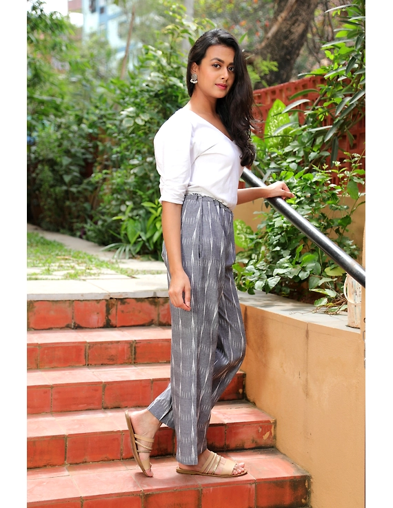 Grey Ikkat Straight Palazzo : SPZ02A-L-5