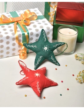 Hand embroidered star christmas decoration or Quilted fabric soft toy - set of two-HWD06A-3-sm