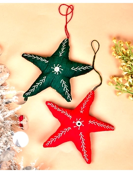 Christmas decorations set - stars, hearts, christmas trees - set of six assorted fabric toys - HWD06E-1-sm