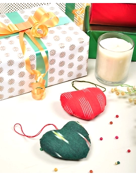 Christmas decorations set - stars, hearts, christmas trees - set of six assorted fabric toys - HWD06E-3-sm