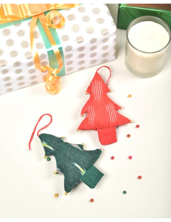 Christmas decorations set - stars, hearts, christmas trees - set of six assorted fabric toys - HWD06E-4