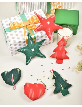 Christmas decorations set - stars, hearts, christmas trees - set of six assorted fabric toys - HWD06E-5-sm