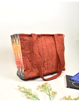 QUILTED RUST AND MAROON IKAT PURSE BAG WITH POCKETS: TBD04C-4-sm