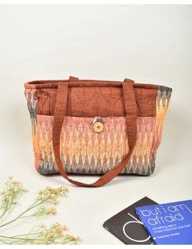 QUILTED RUST AND MAROON IKAT PURSE BAG WITH POCKETS: TBD04C-TBD04C-sm