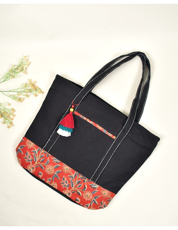Large canvas tote bags  with red kalamkari: SBC03B-1