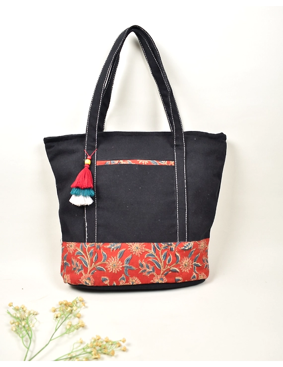 Large canvas tote bags  with red kalamkari: SBC03BD-2