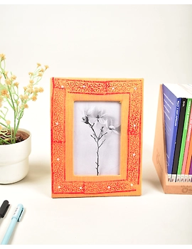 Handmade paper photo frame with yellow block print (4&quot; x 6&quot;) : STF03C-STF03C-sm