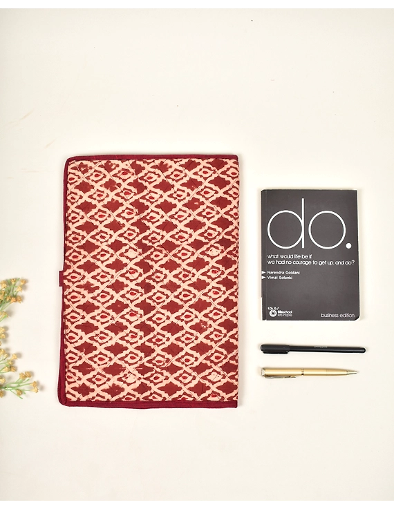 Red Kalamkari folder with button - SFB04A-2