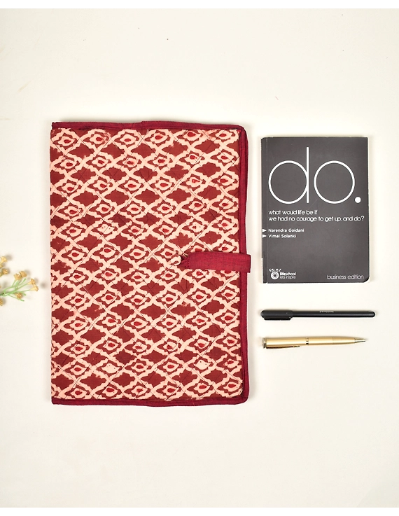 Red Kalamkari folder with button - SFB04A-SFB04A