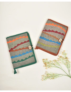 Hand embroidered applique diary sleeve green - STJ06B-1-sm