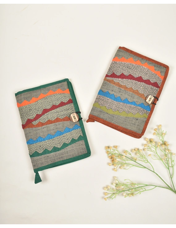 Hand embroidered applique diary sleeve green - STJ06B-1