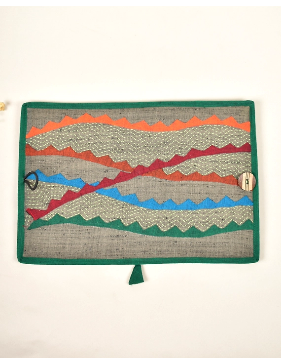Hand embroidered applique diary sleeve green - STJ06B-4