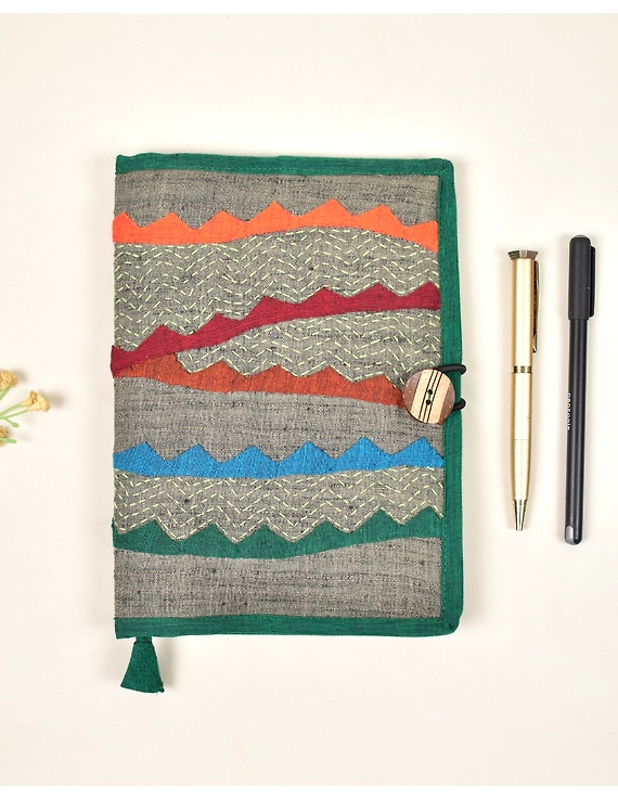 Hand embroidered applique diary sleeve green - STJ06B-STJ06BD
