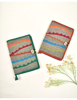 Hand embroidered applique diary sleeve brown - STJ06C-1-sm