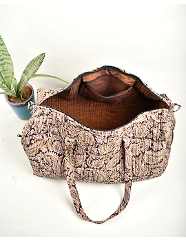 Black and Grey flower kalamkari duffle bag : VBL01HD-1-sm