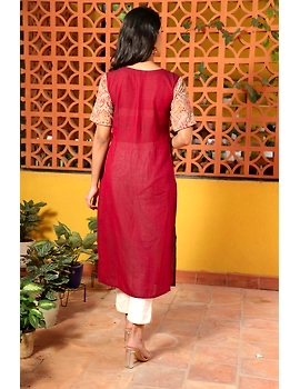 Plain and Print - Maroon kalamkari kurta: LK300F-M-3-sm
