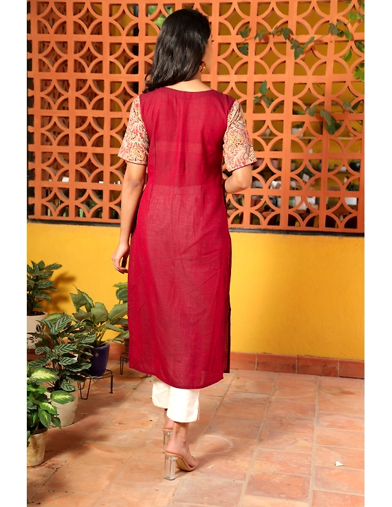 Plain and Print - Maroon kalamkari kurta: LK300F-M-3