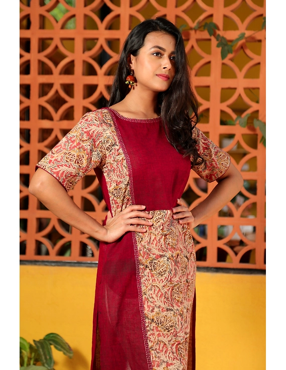 Plain and Print - Maroon kalamkari kurta: LK300F-XL-5