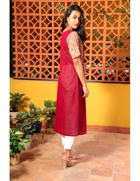 Plain and Print - Maroon kalamkari kurta: LK300F-XXL-4