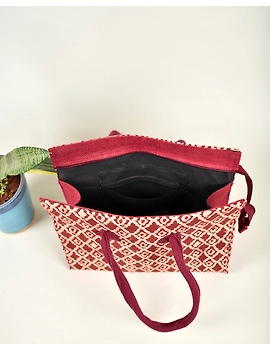 Maroon Kalamkari Jute Box Bags : TBJ02A-1-sm