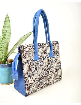 Blue Kalamkari Jute Box Bags : TBJ02B-3-sm