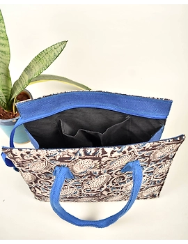 Blue Kalamkari Jute Box Bags : TBJ02B-1-sm
