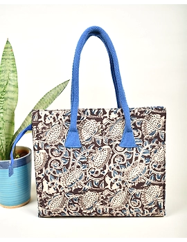 Blue Kalamkari Jute Box Bags : TBJ02B-TBJ02B-sm