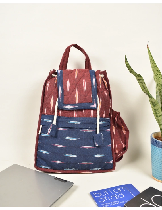Maroon and blue ikat backpack laptop bag: LBB04A-LBB04A