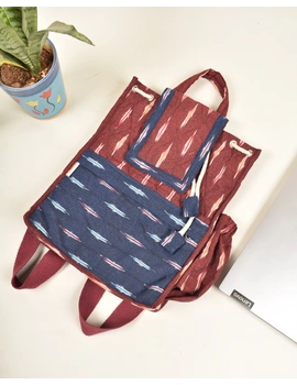 Maroon and blue ikat backpack laptop bag: LBB04A-2-sm