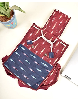 Maroon and blue ikat backpack laptop bag: LBB04A-3-sm