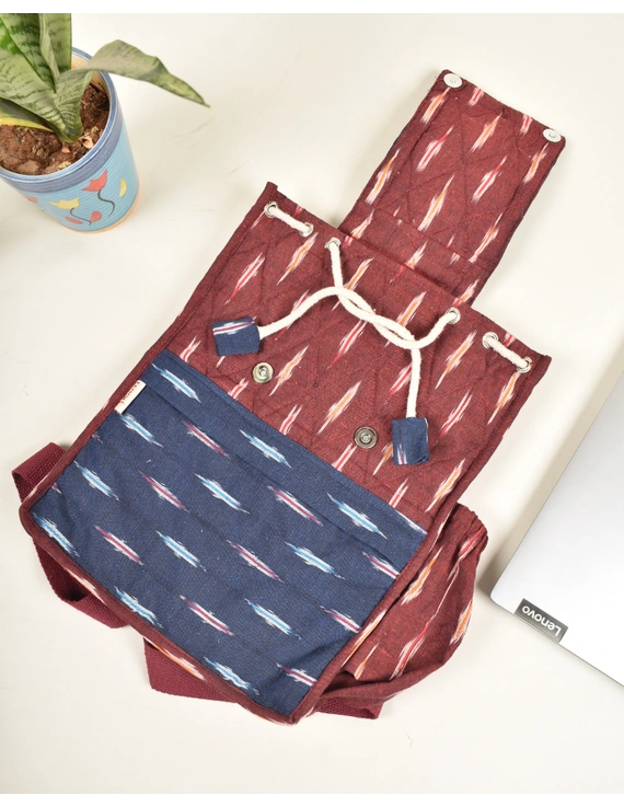 Maroon and blue ikat backpack laptop bag: LBB04A-3