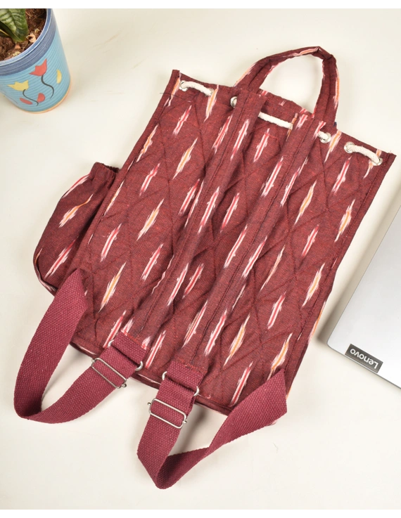 Maroon and blue ikat backpack laptop bag: LBB04A-4