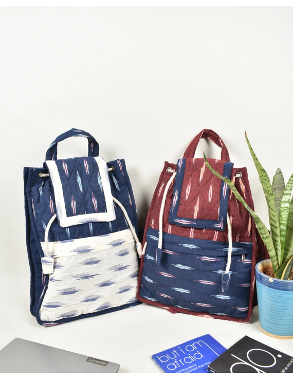 Maroon and blue ikat backpack laptop bag: LBB04A-5