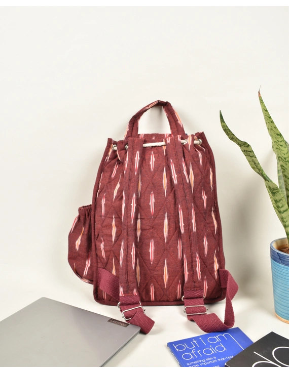 Maroon and blue ikat backpack laptop bag: LBB04AD-1