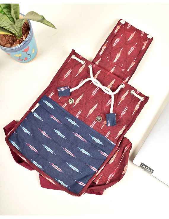 Maroon and blue ikat backpack laptop bag: LBB04AD-3