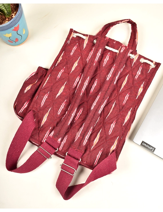 Maroon and blue ikat backpack laptop bag: LBB04AD-4