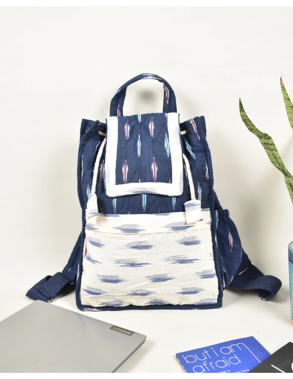 Blue and white ikat backpack laptop bag : LBB04B-LBB04B