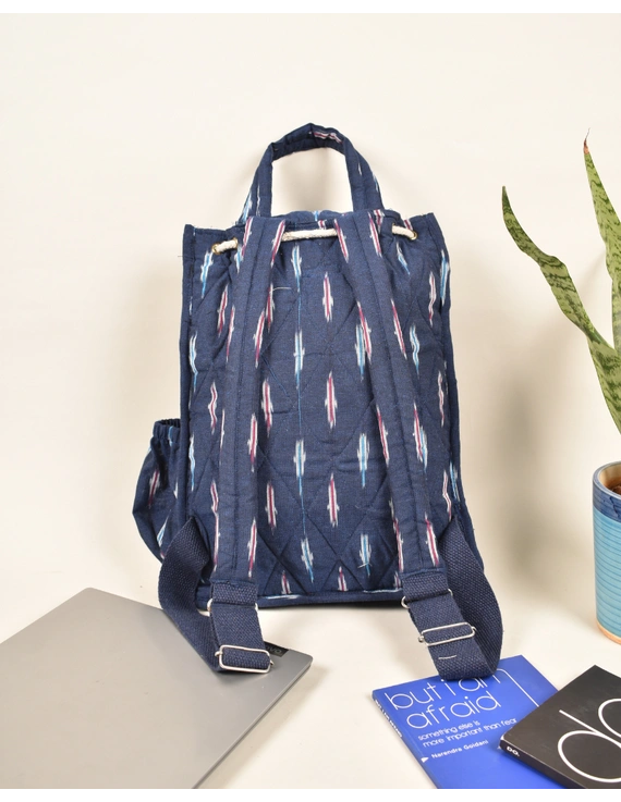 Blue and white ikat backpack laptop bag : LBB04B-1