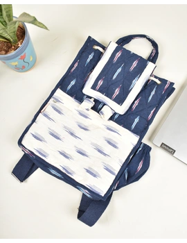 Blue and white ikat backpack laptop bag : LBB04B-2-sm