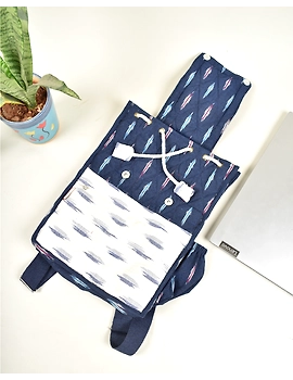 Blue and white ikat backpack laptop bag : LBB04B-3-sm