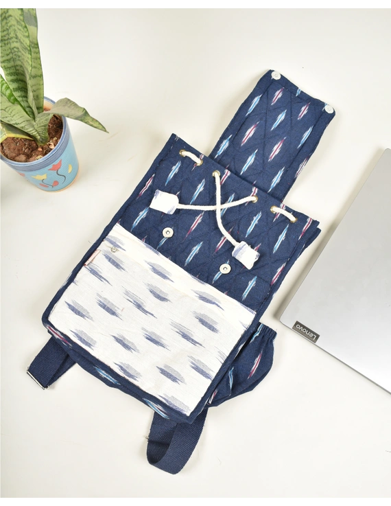 Blue and white ikat backpack laptop bag : LBB04B-3