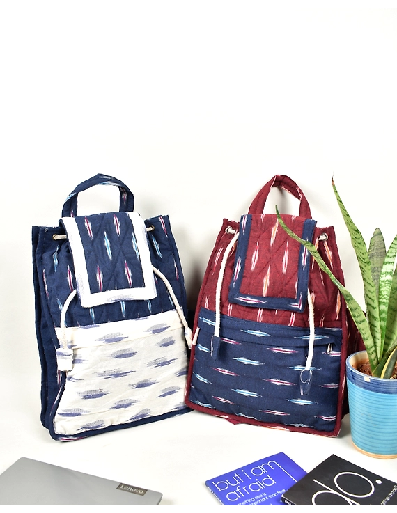 Blue and white ikat backpack laptop bag : LBB04B-5