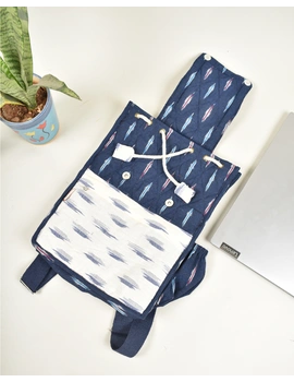 Blue and white ikat backpack laptop bag : LBB04BD-3-sm